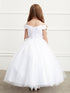 Little Girls Ivory Off Shoulder Lace Applique Corset Back Pageant Dress 2-6 - SophiasStyle.com
